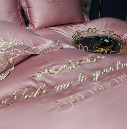Комплект постельного белья Сатин Гладкокрашеный Вышивка Делюкс DHC001