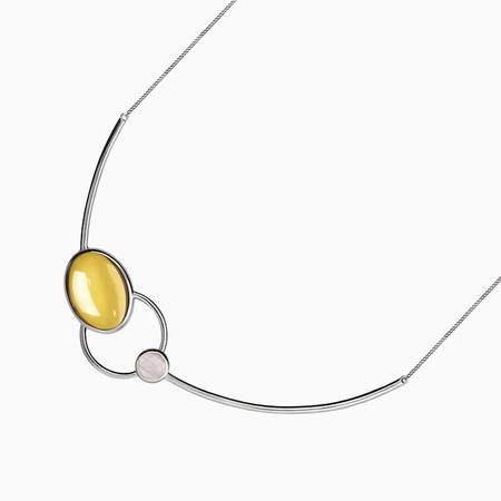 Kehribarlı asimetrik gümüş kolye