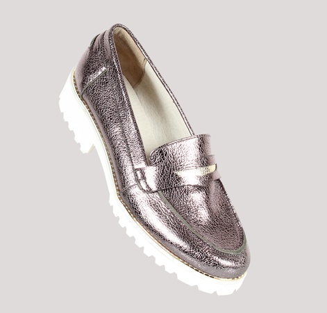 Women&#39;s shoes, genuine leather metallic<G7764>