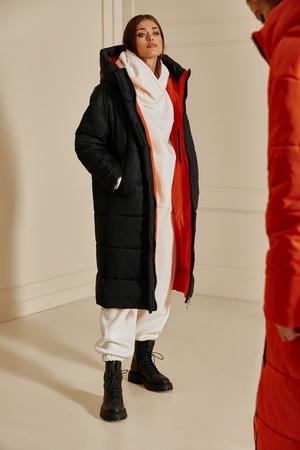 Kadın siyah kapitone kapüşonlu ceket