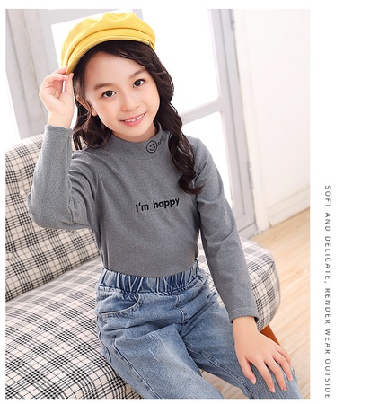 Детская нижняя рубашка I’m happy с длинным рукавом, теплая осенне-зимняя новая детская футболка с высоким воротником, детская одинарная куртка, детская одежда