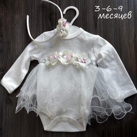 Боди-платье + ободок с цветком