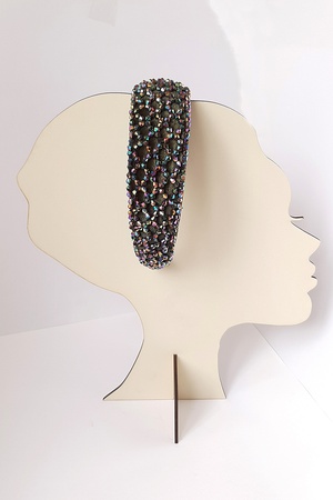 Bijusel El işlemesi Çapraz Kadife Kalın Kristal Boncuklu Taç Yeşil