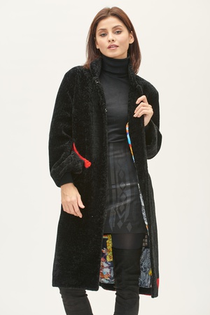 Palto Kadın Silverfox model 806 Siyah / Kırmızı