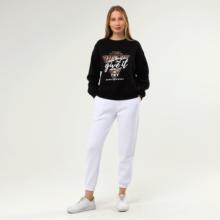 Baskılı Bayan Sweatshirt Siyah Renk