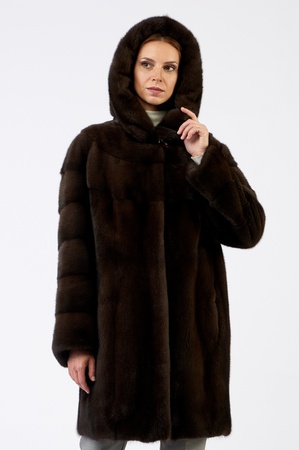 Шуба из меха норки с капюшоном МИШЕЛЬ, модель НО-247