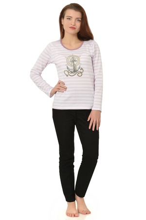 Футболка женская полоса д/р термо-принт