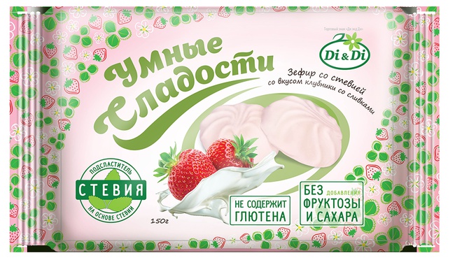 Зефир без сахара и без глютена «Умные сладости» со стевией «Клубника со сливками» 150 гр