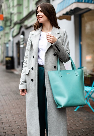 Кожаная женская сумка шоппер D.D. Бирюзовая