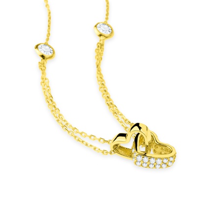 Колье Even & Pétra из 14-каратного золота с двумя переплетенными цепочками в форме сердца