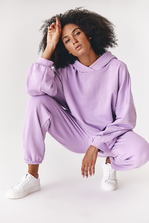 Костюм трикотажный худи и брюки сиреневый