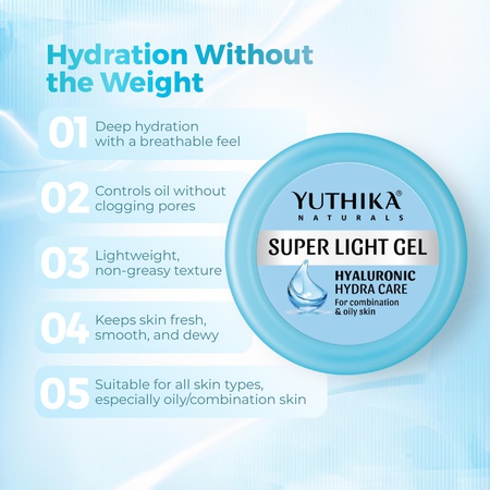 Yuthika Super Light Gel Face Moisturizer With Hyaluronic Acid 300ml | Oil-Free & Non Sticky | Face Gel For combination & Oily Skin | Moisturizer Cream