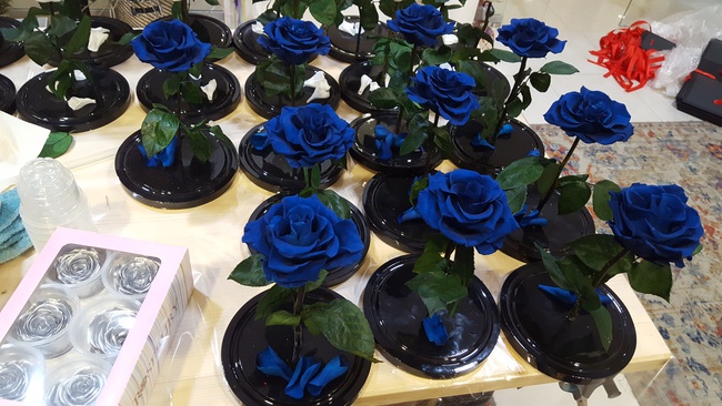 Роза в колбе 28см премиум синий