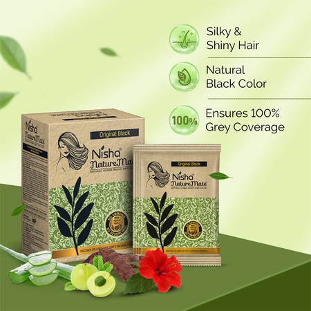 Nisha Naturemate Natural Henna-Based Hair Color 60g - Original Black | Ammonia-Free, Henna Herbs for Healthy Hair