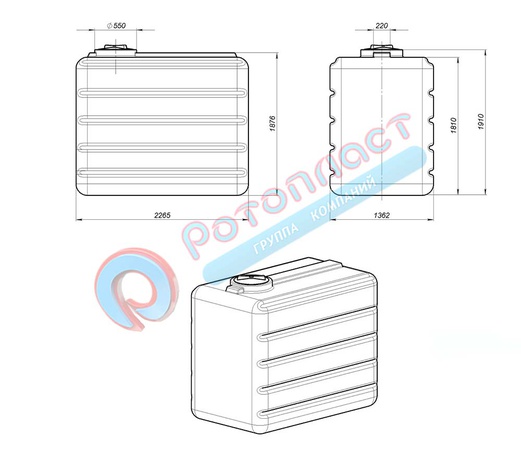 5000 л в обрешетке пластиковая емкость прямоугольная