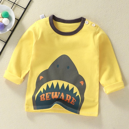 Детская рубашка с принтом Smile, футболка из чистого хлопка, новый весенне-осенний топ для малышей с героями мультфильмов, топ для мальчиков и девочек с длинными рукавами