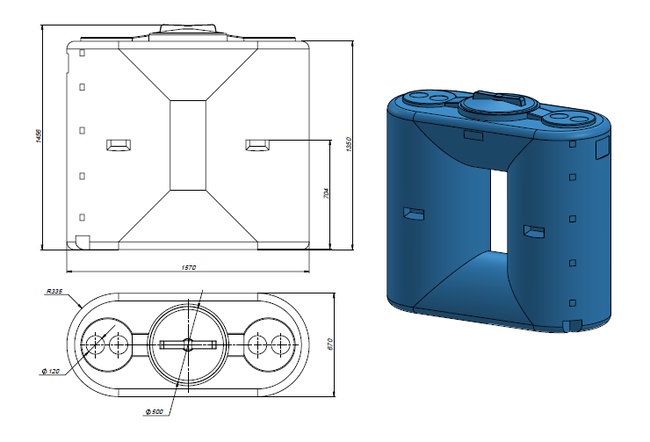1000 л универсальная пластиковая емкость