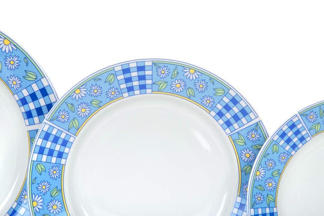 Набор тарелок 18 шт. Голубой ситец(Гладкий край)