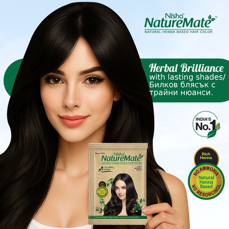 Nisha Naturemate Natural Henna Based Hair Color 90g - Original Black | Ammonia-Free, PPD & Resorcinol Free | 100% Grey Coverage Hair Colour