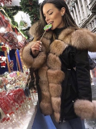 Парка Пальто - Водонепроницаемая ткань / капюшон, манжеты и переда из лисьего меха - стандартный крой