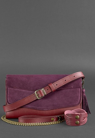 Women&#39;s leather bag Alice burgundy Velor Krast