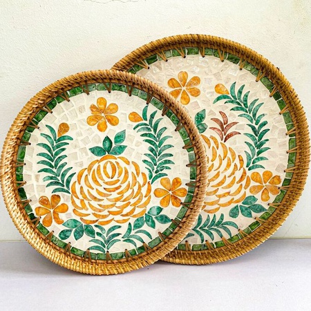 Высококачественный сервировочный поднос из ротанга, ручной работы