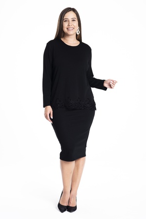 Büyük Beden Etek Ucu Deri Detaylı Bluz