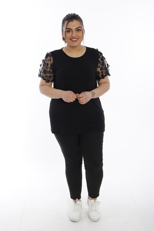 Футболка с длинными рукавами и цветочным принтом - черный (1)