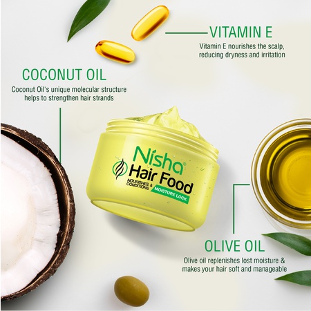 Nisha Hair Food Hair Nourishing Hair Care, Olive, Coconut Oil & Vitamin E, 200g