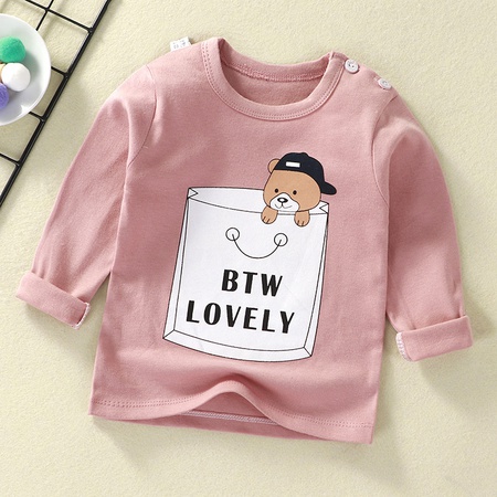 Children's bottoming shirt pure cotton t shirt spring and autumn new baby cartoon top boys and girls single baby long sleeves