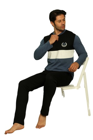 ERKEK PİJAMA TAKIMI - %100 PAMUK - UZUN KOL - DÜĞMELİ