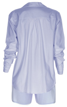 LİNEN- UZUN KOLLU ÜST - ŞORT PİJAMA TAKIM -MAVİ