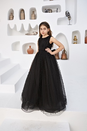 Длинное Платье Украшенное Жемчугом. Stok Kod: PXN 22033