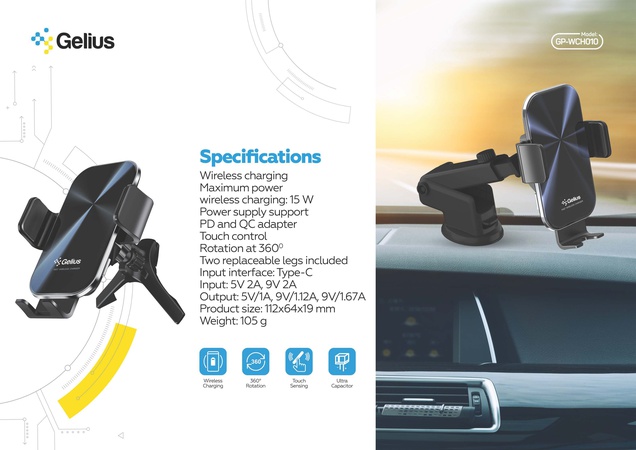 Araç Tutucu Gelius GP-WCH010 Odyssey Kablosuz Şarj 15W (İnanılmaz Seri)