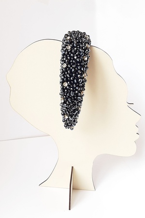 Bijusel El işlemesi Kristal Parlak Boncuklu Kalın Lacivert Kadife Taç