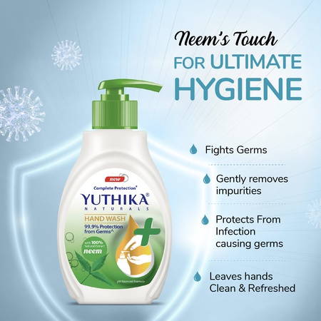 Yuthika Germ Protection Neem Hand Wash liquid Refill 500ml | Antibactirial Handwash with PH balanced Formula