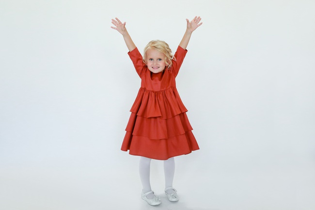 Pişmiş toprak renginde &quot;Flounces&quot; elbise