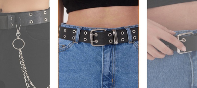 Женский ремень из искусственной кожи с люверсами и цепочкой