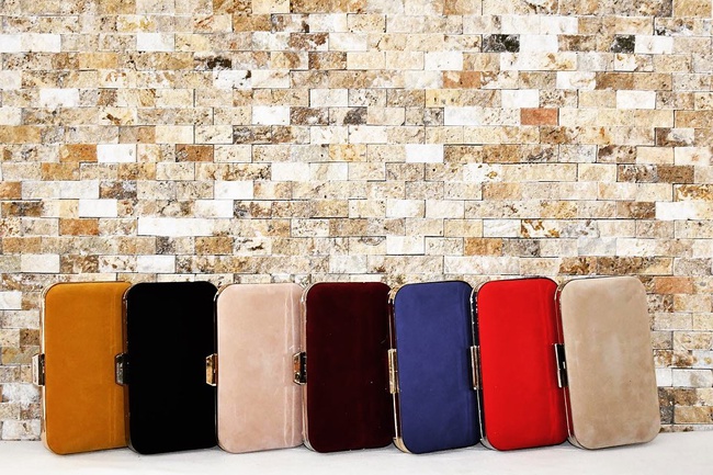 Metal Kasalı Abiye El Çantası-Süet