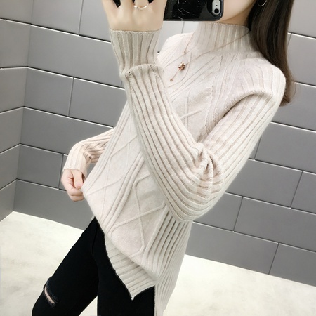 Neuer Stil weiblicher halber Rollkragenboden verbringt Pullover weiblich lose hinzufügen dickes träges faules kurzes Stricken unten ungefüttertes oberes Kleidungsstück