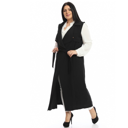 Büyük Beden Kemerli Uzun Yelek