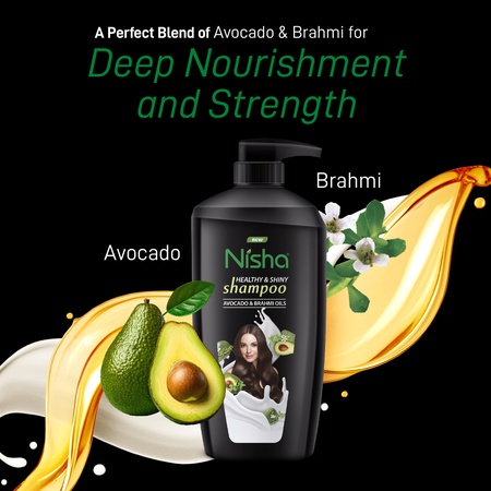 Nisha Avocado and Brahmi Oil Shampoo for Women & Men 650 ml for Silky, Shiny and Healthy Hair, Cleanse Oily Scalp, All Hair Types