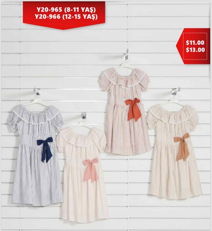 Çizgili Yarım Kol Kız Çocuk Elbise