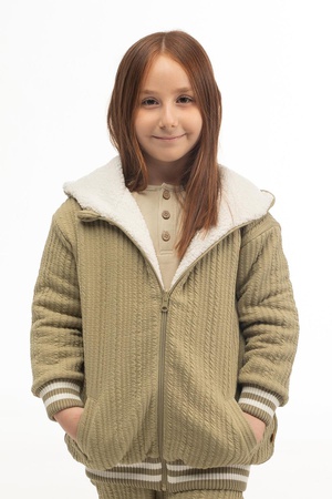 Kapitone kapüşonlu krep ceket