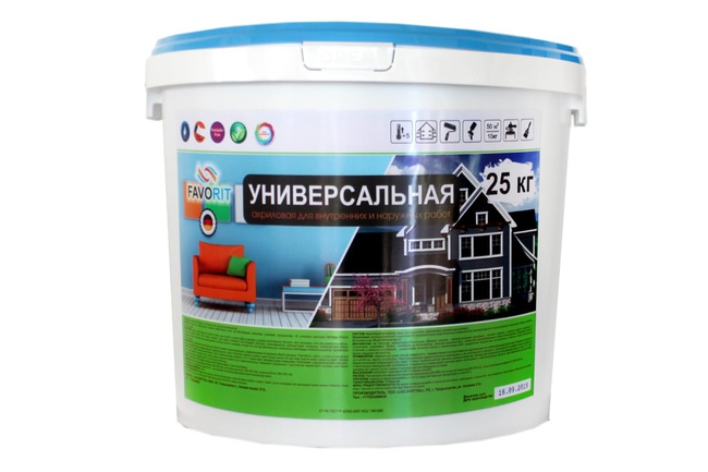 Универсальная акриловая водоэмульсионная краска для стен и потолков внутри помещения и фасадов "Фаворит"
