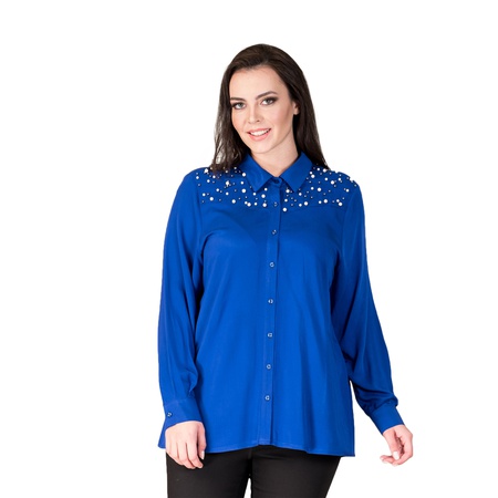 Büyük Beden İnci Detaylı Cotton Gömlek