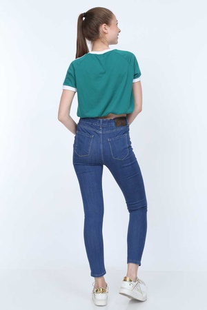 Yüksek Bel Full Power Likra Koyu Mavi Kadın Kot Full Power Likra