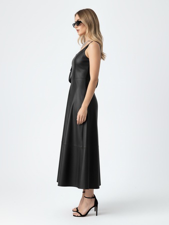 Женское платье А-силуэта длинное из искусственной кожи