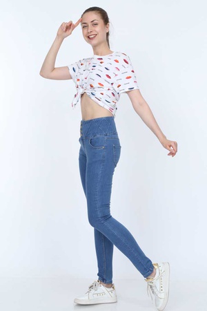 Full Power LikraYüksek Bel Geniş Kemer Kadın Kot