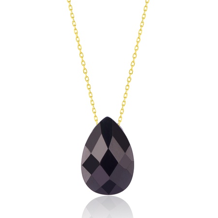 Even & Pétra 14k Gold Black Drop Stone Necklace